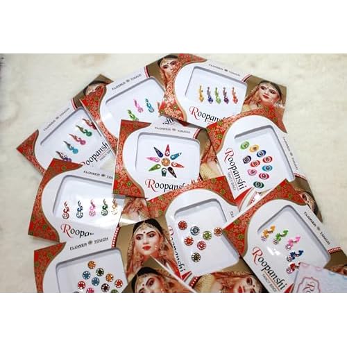 12 Packs Bindi Multicolored Forehead Tika Face Jewels Bollywood Style Fancy Bindis for Women