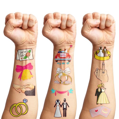 100 PCS Wedding Birthday Party Decorations Favors Supplies Gold Bridal Ring Diamond Bachelorette Temporary Mr & Mrs Engagement Tattoos Stickers Girls Boys Classroom School Prizes Reward