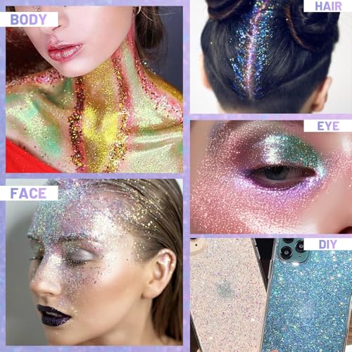 DAGEDA Body Glitter Gel, Roll-on Face Glitter for Mermaid Makeup Festival Rave Accessories, Holographic Hair Glitter Gel,Body Shimmer Halloween Makeup for Rave Party (Sparkling Pink)