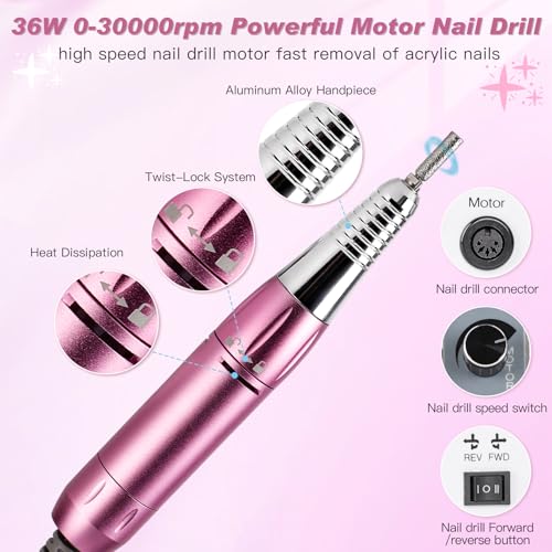 Biutee Nail Dust Collector 5 in 1 80W Nail Vacuum Dust Collector Extractor Professional 30000rpm Electric Nail Drill Machine with 48W/96W UV LED Nail Lamp Nail Art Tool With LED Light