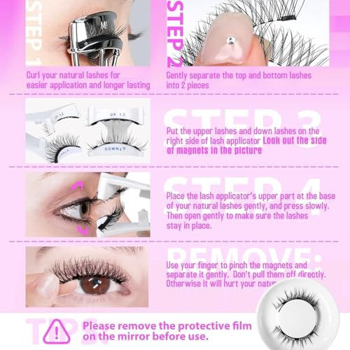 Eloria Magnetic Lashes with Applicator, 2026 New Upgrade Reusable Hunnyfit Magnetic Eyelashes Natural Look, Wispy False Lashes Kit, No Glue Needed Easy to Wear and Remove (Camellia+Natural+Iris)