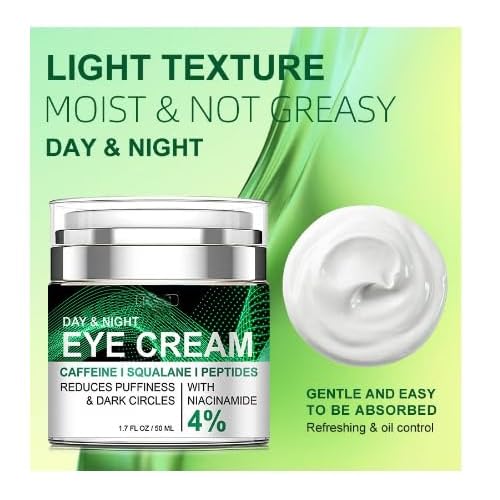 Caffeine Eye Cream for Puffiness and Bags Under Eyes Daily Anti-Wrinkle Cream Collagen Peptide Eye Cream Day and Night Reduce The Look Of Aging Line Smoothing Skin Care 1.7 FL OZ,1 Pack