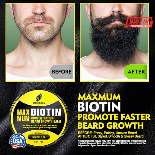 Biotin Beard Balm for Men ? Vanilla Beard Balm for Growth & Styling ? With Castor Oil, Jojoba & Shea Butter ? Softens & Thickens ? 2 OZ
