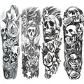 Fake Skull Temporary Sleeve Tattoos Halloween Arm Tattoos for Men Women,4-Sheet