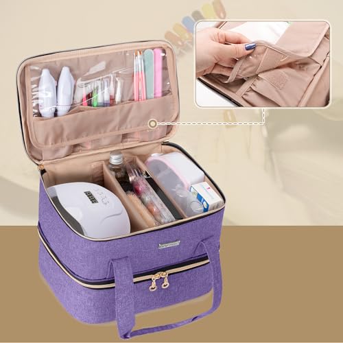 BAFASO Nail Polish Storage Holds 40 Bottles (15ml - 0.5 fl.oz) and a Nail Lamp, Nail Polish Carrying Case with Manicure Tools Sections (BAG ONLY), Purple