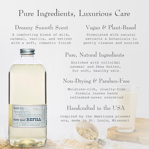BARR-CO. Liquid Soap Refill ? Natural Hand Soap with Oat, Vanilla & Vetiver ? Vegan, Moisturizing Formula for Bathroom & Kitchen, Original Scent 32fl oz