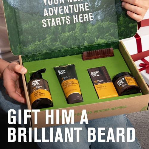 Every Man Jack Beard Essentials Gift Set for Men ? Complete Routine with 5 Full-Size Essentials ? Sandalwood Scent - Beard & Face Wash, Lotion, Oil, Butter & Comb