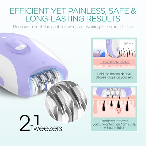 4-in-1 Electric Cordless Epilator for Women 21 Tweezers Purple and Green