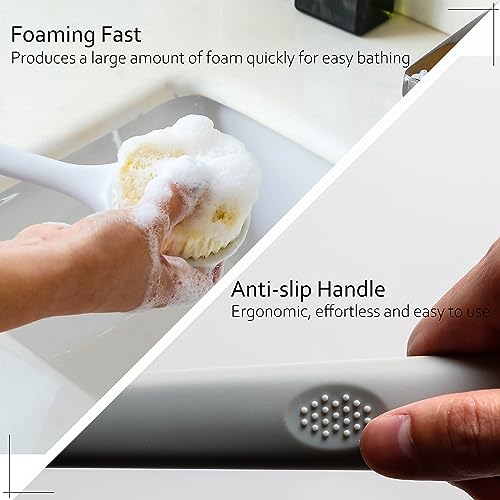 2 Pack Shower Brush for Back, 14in Body Brush Long Handle Back Scrubber, Soft Bristles Shower Brush for Men & Women, Bath Scrubber with Scalp Massager Shampoo Brush and Mini Exfoliating Brush (2 Pack)