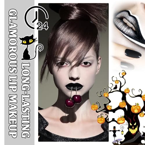 Matte Black Lipstick - Richly Pigmented Waterproof Halloween Lip Gloss for Women, All Day Smudge Proof Goth Clown Lip Stick Stain Makeup, Eye Baseball Softball Football Stick