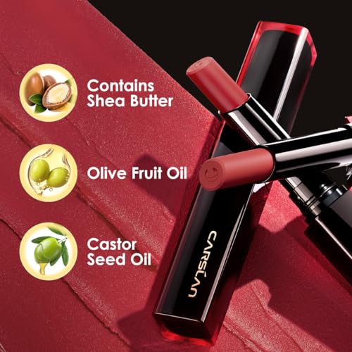 CARSLAN Light Cream Longwear Lipstick, 12H Longlasting Matte Lipstick, High Impact Lip color with Moisturizing Formula with Vitamin E, M01, 0.06 Oz