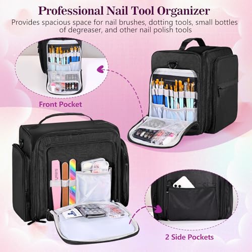 Extra Large Nail Polish Organizer Case Holds 105 Bottles with 3 Removable Pouches for Manicure Tools, Supplies, Nail Lamp, Gift for Girls