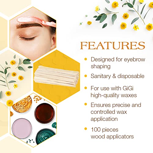 GiGi Eyebrow Wax Sticks for Hair Removal ? Small, Fine Applicator Stick, Wooden Waxing Sticks for Face & Eyebrows, 100 ct