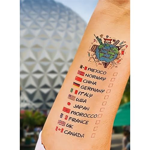 Drinking Around The World - Pack Of 4 Tattoo - Perfect For Trip To Epcot