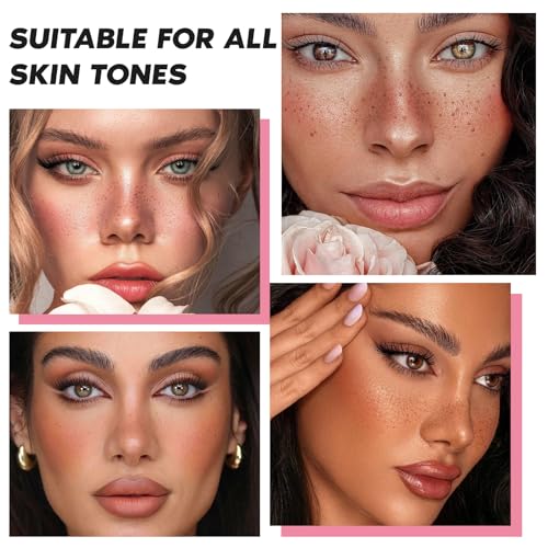 2PCS Liquid Blush Freckle Pen, 2-IN-1 Brown Fake Freckle Stamp & Pink Coral Orange Blush Stick for Cheeks, Waterproof Natural Sunkissed Dewy Cheeks Faux Freckles Face Tattoo Makeup with Puff (01#+02#)