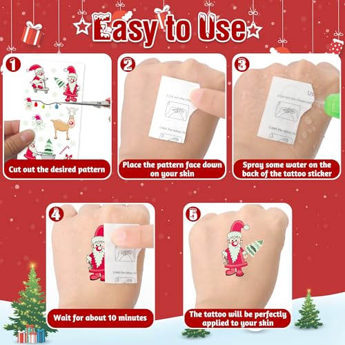 243PCS Christmas Tattoos, 12Sheets Christmas Party Favors, Luminious Xmas Tattoos Stocking Stuff, Xmas Stickers, Bulk Xmas Holiday Ugly Sweater Party Supplies Accessories Candy