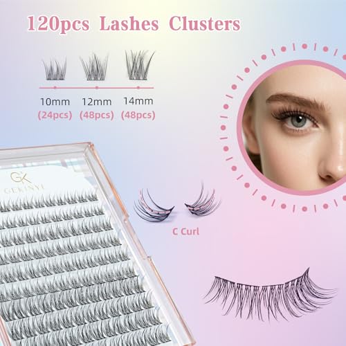 Natural Look Lash Clusters Wispy: Gekinye Individual Lashes 120 Pcs DIY Eyelash Extensions Natural 10-14mm Cluster Lashes