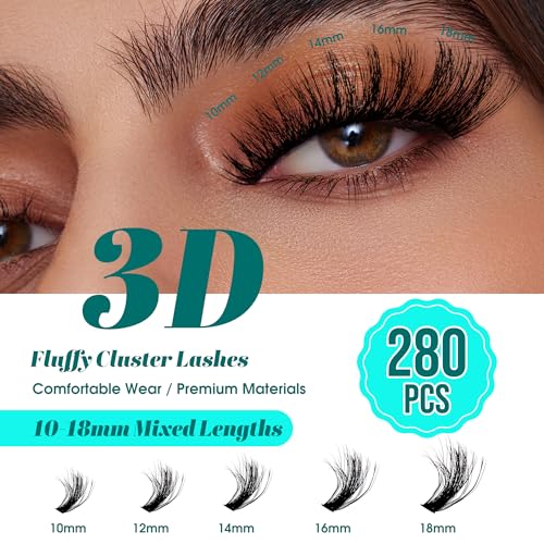 GEMERRY Lash Clusters Fluffy Eyelash Clusters Extensions 3D Effect Cluster Lashes 10-18mm Multilayered Eyelash Clusters Reusable Wispy Individual Lashes(3D-100P-10-18mm)