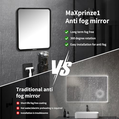 Fog free shower mirror - rotatable, adjustable shaver hook, suitable for both men and women with makeup mirrors, shower accessories, bathroom anti fog mirror (8 * 7 inches), shaver holder (black)