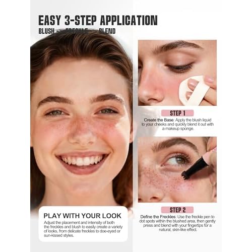 Anglicolor Freckle Pen, 2 in 1 Faux Freckle Stamp with Blush, Quick-drying, Waterproof, Long-Lasting, Natural Sun-Kissed Look for Beach Days Daily No-Makeup Look (01 Light Brown+Soft Nude Pink)