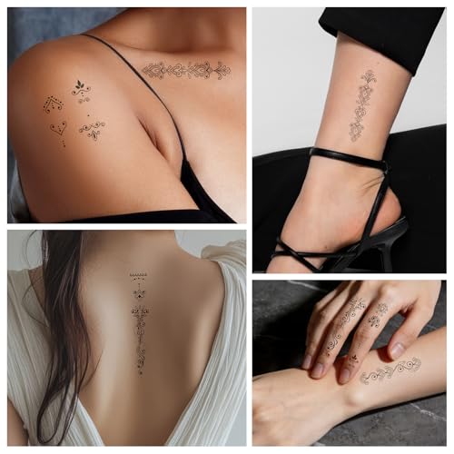 Cerlaza 62 Styles Temporary Tattoos Adult, Henna Hand Finger Fake Tattoos Semi Permanent Tattoo for Women Men, Realistic Long Lasting Small Hannah Tatoo Temporary Kits Stickers Body Art for Neck