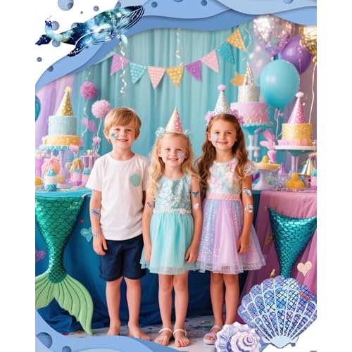 SUNAI Mermaid Party Favors - 100 Style Pre-Cut Mermaid Temporary Tattoos(2x2 Inch) Perfect for Under The Sea Themed Birthday Party Decorations, Supplies, Goodie Bag Fillers