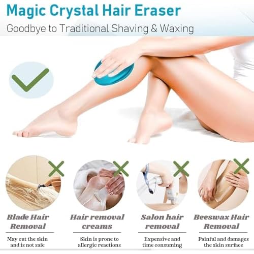2PCS Crystal Hair Eraser for Women Reusable Hair Remover Stone, Painless Crystal Hair Remover for Women and Men, Magic Painless Exfoliation Hair Removal Tool-Blue