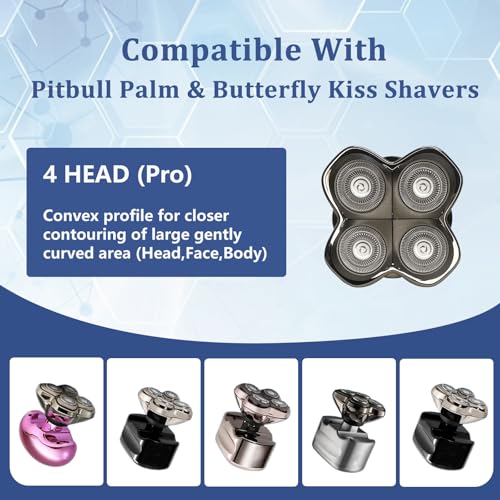 Ruixin Pro 4Head Replacement Blade fit for SKull PitBulls Gold PRO, Silver PRO, Platinum PRO, Butterfly Kiss PRO Head Shavers, German Stainless Blades, Floating 4 Heads for a Fast (2Pack)