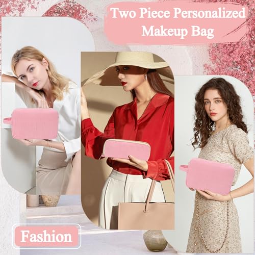 Personalized Initial Makeup Bag Trendy Stuff Corduroy Cosmetic Bag Travel Toiletry Bag, Valentine¡¯s Day Gift Makeup Organizer Case & Makeup Pouch for Women teen Girls Mom Girlfriend Wife