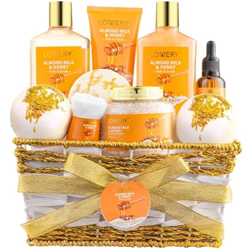 Gifts for Women Gift Basket for Women - 10 Pc Almond Milk & Honey Beauty & Personal Care Set - Home Bath Pampering Package for Relaxing - Spa Self Care Kit - Birthday, Mom, Anniversary Gift
