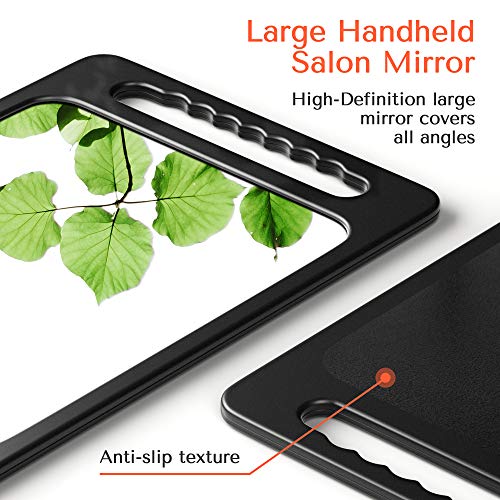 TASALON Unbreakable Hand Mirror with Double Handle - Large Handheld Barber Design for Hair and Beauty Salon - Durable Hand Held for Barbershop - Lightweight Haircut Mirror with Double Handgrip