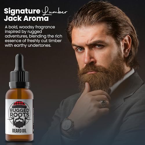 Rugged Roots Beard Oil-Honest Premium Beard Care-Great for Dry Itchy Beard-Soften, Soothe with All Natural Jojoba,Argan,Grape Seed- Unique Stocking Stuffers for Men (LumberJack)