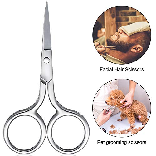 5 Pieces Small Straight Tip Nose Hair Scissor for Grooming, Stainless Steel Multi-Purpose Beauty Grooming Scissors for Facial Hair Removal and Mustache Beard Eyebrows Ear Nose Trimming(Silver)