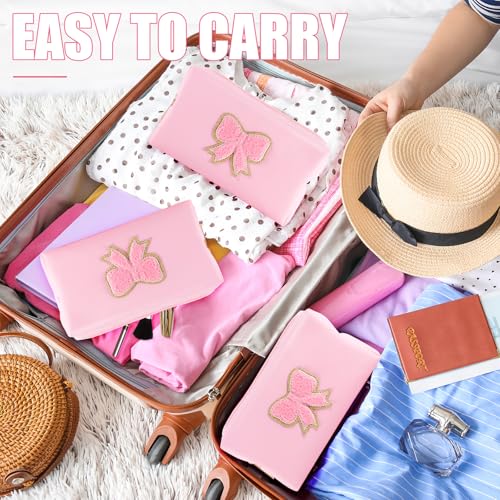 6 Pcs Pink Bow Makeup Bags PU Leather Cosmetic Bag Make up Toiletry Pouch Bulk Portable Travel Organizers Case Cute Coquette Stuff for Girls Women Bachelorette Birthday Party Gifts (01 Pink)