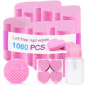 1080 Pieces of Cotton-Free Nail Cleaning Wipes, 1 Pull-Off Pump-Style Bottle, Suitable for Cleaning Nail Polish and Nail Glue, False Eyelash Extension Glue Cleaning Wipes (pink)