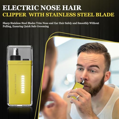 Nose Hair Trimmer for Men Women - Electric Nose Hair Clipper with Replaceable Stainless Steel Blade, Powerful Motor, Wet/Dry Use, Portable USB Rechargeable Design | Yellow