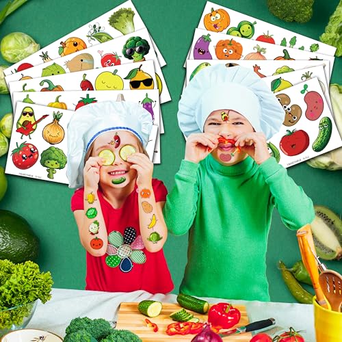 100 PCS Funny Vegetable Temporary Tattoos Sticker for Kids Avocado Corn Pumpkin Birthday Party Decorations Supplies Favors Celebration Gifts Boys Girls Baby Shower Cute Tattoo School Reward Themed