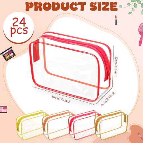 24 Pack Clear Makeup Bags Bulk Cosmetic Storage Bag Waterproof PVC Pouch with Zipper for Travel Organizer Plastic Toiletries Case for Women Traveling Bathroom, 7"x 4.7"x 2.4"(Yellow)