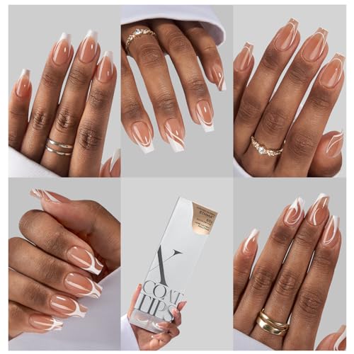 BTArtbox Short Coffin Pre-Designed French Nail Tips and Short Square White French Press on Toenails, Brown