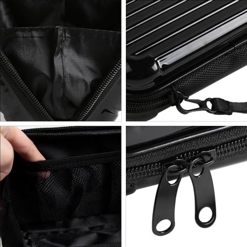 Black Hard Shell Cosmetics Case Carrying Hard Bag for Toiletry Storage Cross Body Bag with Shoulder Strap for Detachable Grip Rope and Shoulder Strap for Travel