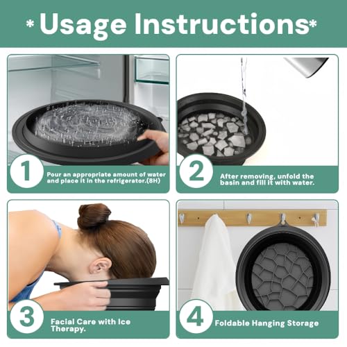 Portable Ice Bath Bowl for Face - Collapsible Silicone Bowl with Built-In Ice Tray for Acne Relief, Pore Minimizing & Glowing Skin | Cold Therapy for Home, Travel & Parties (Black)