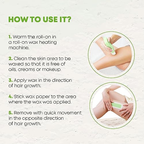 Natural Wax Roll-On Hair Removal Cartridge - 100% Organic Roller Wax, No Residue (Pack of 3)