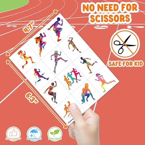 96 PCS Running Pre-Cut Temporary Tattoos Birthday Party Decorations Supplies Favors Sport Marathon Finish Line Run Themed Decor Stickers For Boys Girls Gift School Prizes Rewards