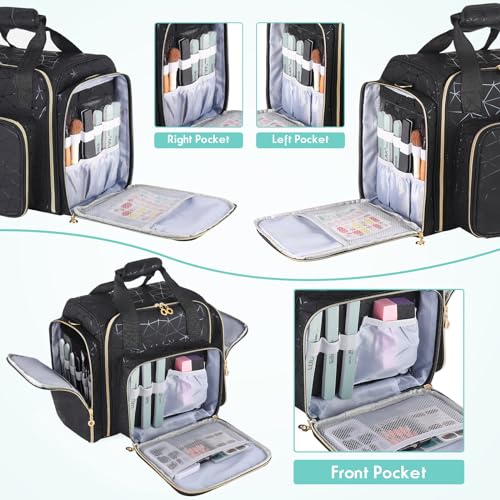Nail Polish Organizer Case -Holds 70 Bottles (15ml-0.5 fl.oz) and 1 Nail Lamp -Nail Storage Organizer PU Leather with 2 Separate Nail Polish Holder and Manicure Tools Storage-Black