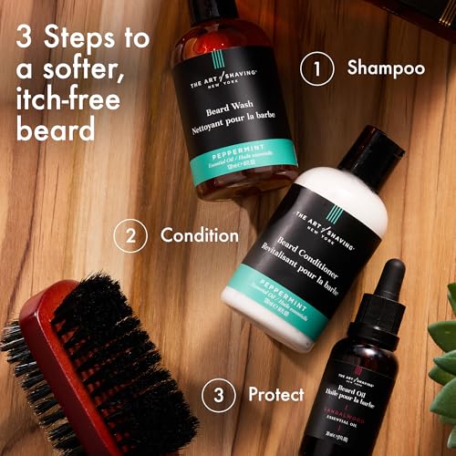 The Art of Shaving Beard Prep Kit - 4oz Peppermint Facial Hair Wash & Conditioner, 1oz Sandalwood Beard Oil