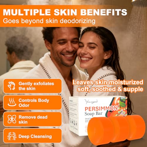 3 PCS Persimmon Soap for Body Odor Control, Organic Eliminating Odor Wash Soap for Women & Men