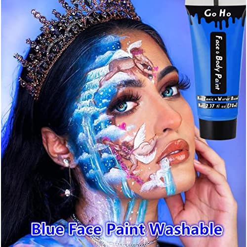 Go Ho Red White and Royal Blue Face Body Paint(2.37 oz) for Halloween Makeup,Cream Water Based Vampire Skeleton Face Paint for Adults Children SFX Cosplay Makeup,4th of July Accessories