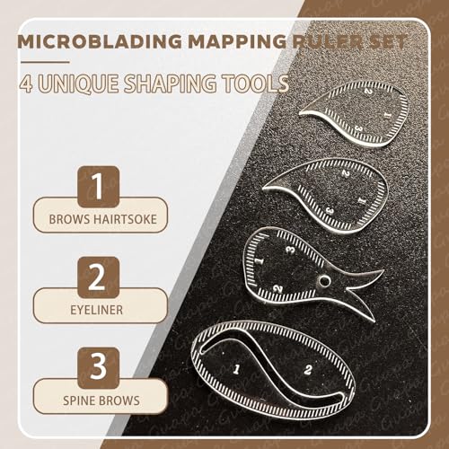Hairstroke Brow Mapping Ruler ? Reusable Acrylic Eyebrow & Eyeliner Arch Stencil Template, 1-Minute Fast Drawing Guide Tool for Precise Brow Shaping and Tattoo Design (Kit-6)