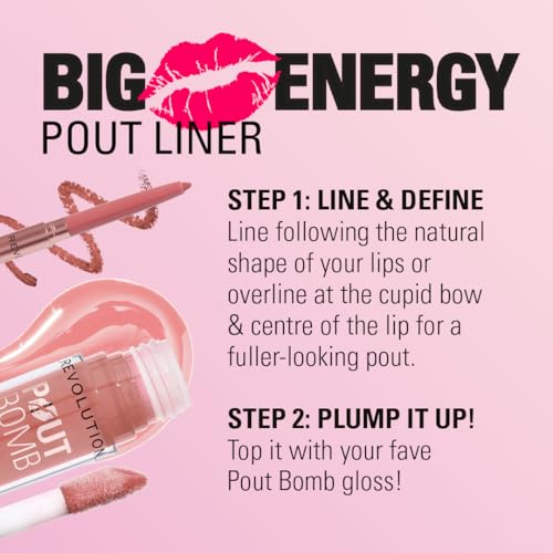 Revolution Beauty London, Pout Bomb Plumping Lip Liner, Long-Lasting Lip Shaper with Hyaluronic Acid & Vitamin E, Vegan & Cruelty-Free, Clear