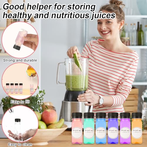 100 Pcs 2oz Plastic Bottles with Lids, Clear Plastic Bottle with Caps 2 oz for Liquids Small Reusable Ginger Shots Bottle Vial Beverage Container Leak Proof Mini Jars for Milk, Water, Ginger, Juice